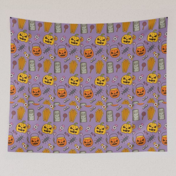 Item preview, Pumpkin lantern, Yellow, Orange, purple, cute Halloween watercolor pattern, boo, witch, candy, bat, witch hat, pumpkin, latest Halloween bestselling, trending designed and sold by August-E.