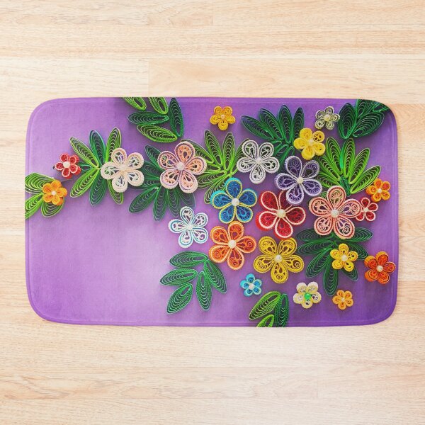 Item preview, Vivid multicolour quilled flowers on lavender purple background (THIS IS A PRINT) designed and sold by folkyouall.