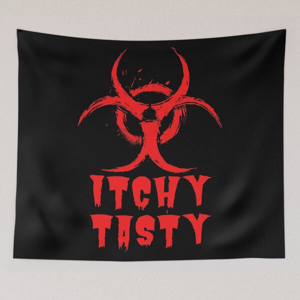 Item preview, Itchy Tasty Red biohazard symbol video game reference designed and sold by RKSDesigns.