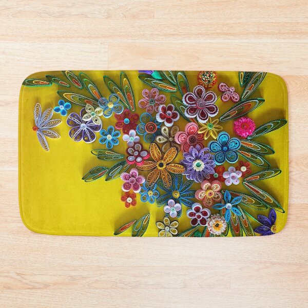 Item preview, Vivid multicolour quilled flowers on sunny yellow background (THIS IS A PRINT) designed and sold by folkyouall.