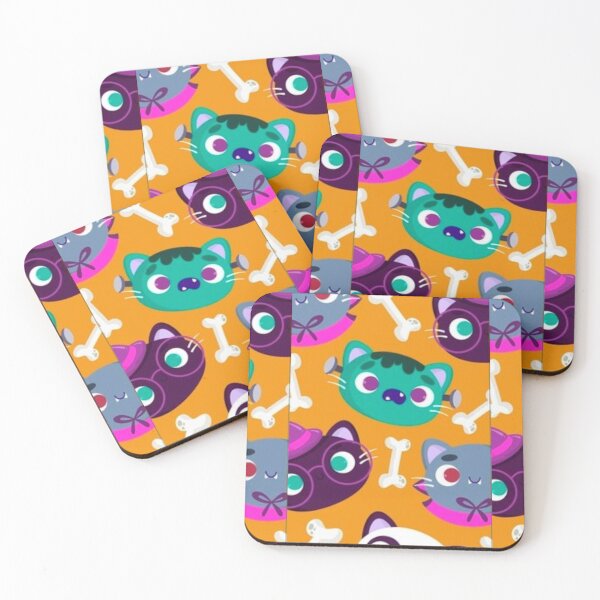 Item preview, Witch cats, white, Orange, purple, cute Halloween watercolor pattern, boo, witch, candy, bat, witch hat, pumpkin, latest Halloween bestselling, trending designed and sold by August-E.
