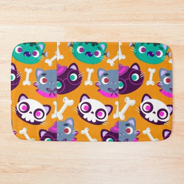 Item preview, Witch cats, white, Orange, purple, cute Halloween watercolor pattern, boo, witch, candy, bat, witch hat, pumpkin, latest Halloween bestselling, trending designed and sold by August-E.