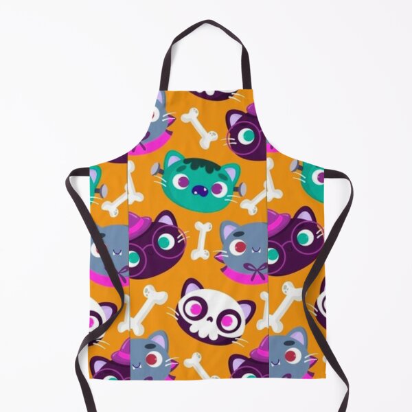 Item preview, Witch cats, white, Orange, purple, cute Halloween watercolor pattern, boo, witch, candy, bat, witch hat, pumpkin, latest Halloween bestselling, trending designed and sold by August-E.