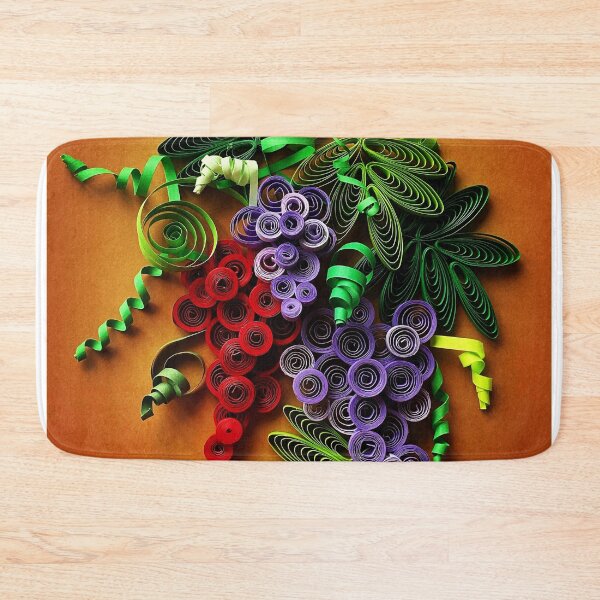 Item preview, Vivid red and purple quilled grapes on yellow orange background (THIS IS A PRINT) designed and sold by folkyouall.
