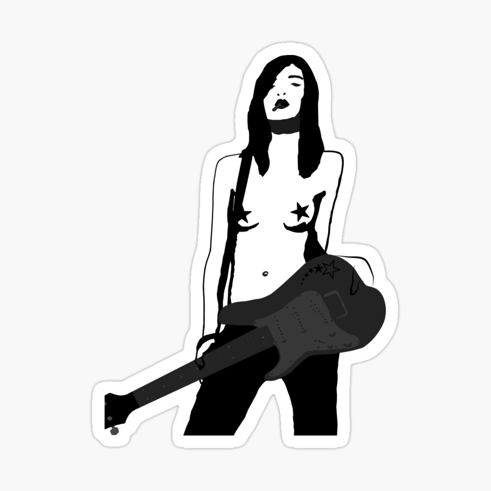 Hot Rock Girl A Cool Topless Girl With An E-Guitar And A Cigarette In Her  Mouth