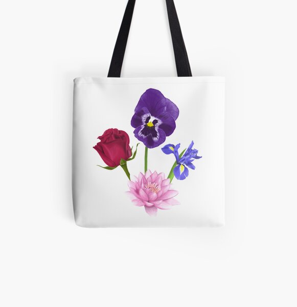 Roses/Lotus/Violet/Iris All Over Print Tote Bag