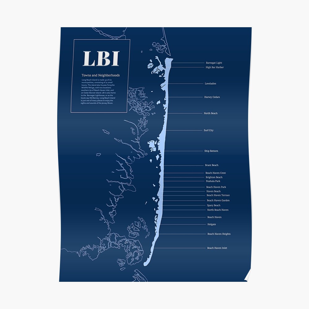 Map Of Long Beach Island Nj Lbi Long Beach Island, Nj Illustrated Town Map" Art Print By Laurenrdesign  | Redbubble