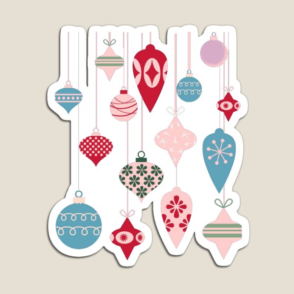 Item preview, Retro Red Blue Pink Purple Christmas Ornaments on Green Background designed and sold by ShajenDesigns.