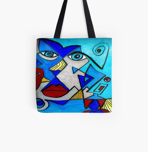 Abstract Blue Face All Over Print Tote Bag