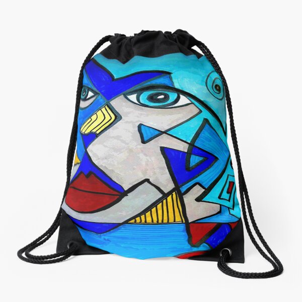 Abstract Blue Face Drawstring Bag
