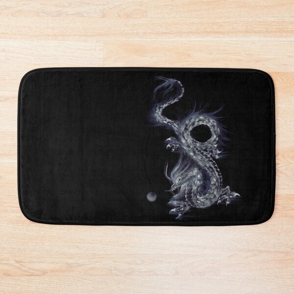Item preview, Artistic design of an asian fire dragon with his Pearl of Wisdom grey on black art print designed and sold by AwenArtPrints.