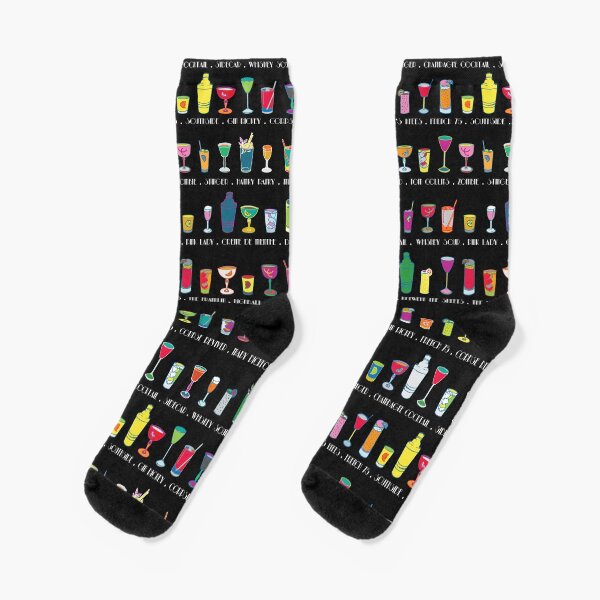 Line em Up! - Prohibition Cocktails pattern on black by Cecca Designs Socks