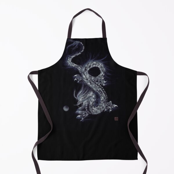 Item preview, Artistic design of an asian fire dragon with his Pearl of Wisdom grey on black art print designed and sold by AwenArtPrints.