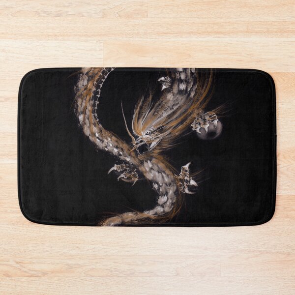 Item preview, Artistic illustration of a fire dragon protecting the pearl of wisdom on black art print designed and sold by AwenArtPrints.