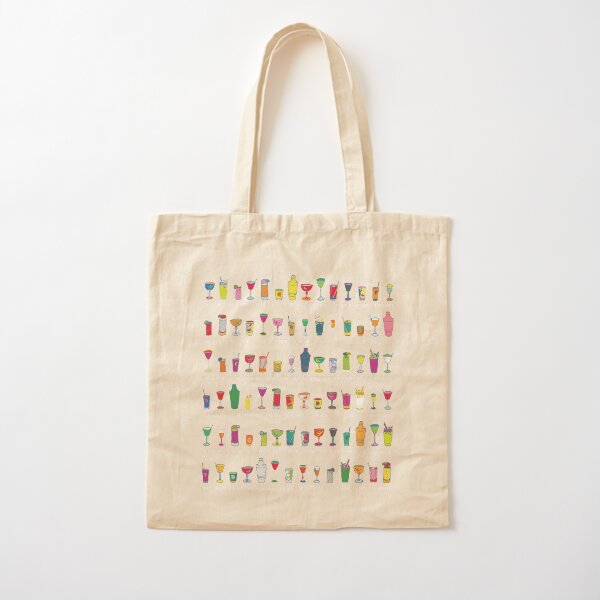 Line em Up! - Prohibition Cocktails pattern on black by Cecca Designs Cotton Tote Bag