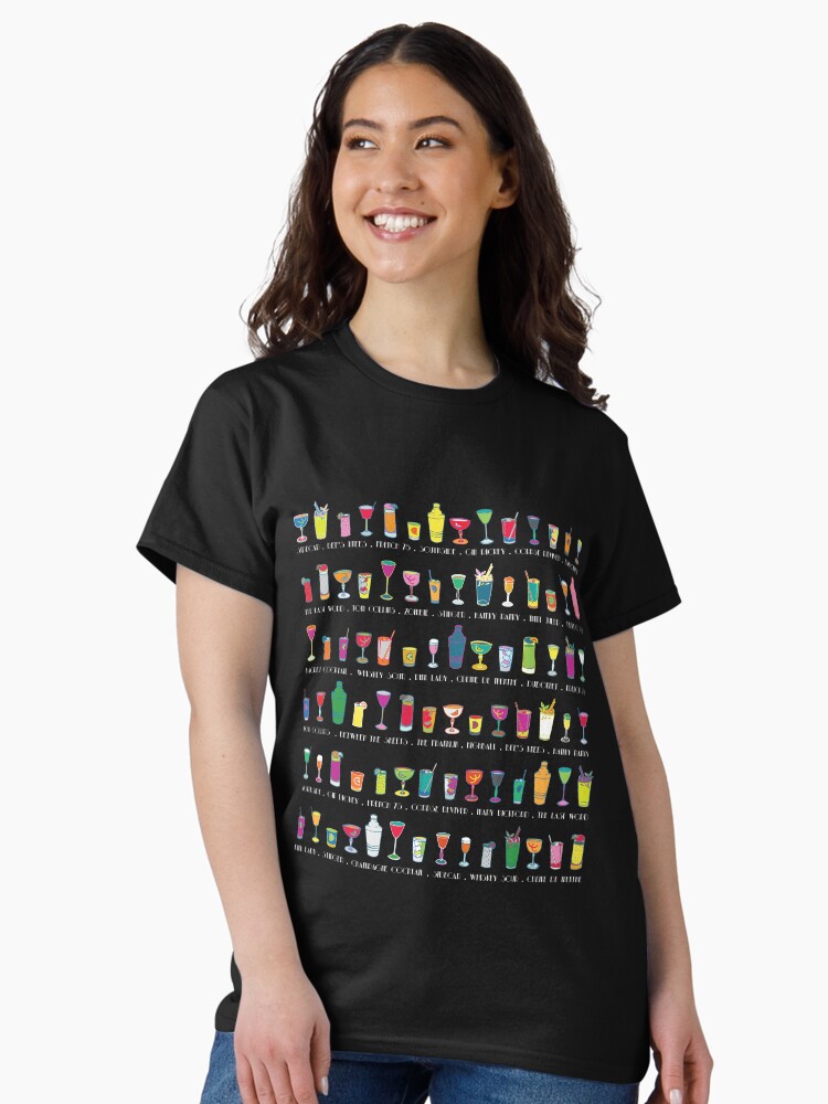 Thumbnail 1 of 7, Classic T-Shirt, Line em Up! - Prohibition Cocktails pattern on black by Cecca Designs designed and sold by Cecca-Designs.