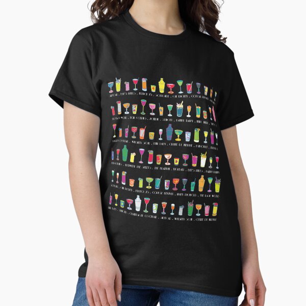 Line em Up! - Prohibition Cocktails pattern on black by Cecca Designs Classic T-Shirt