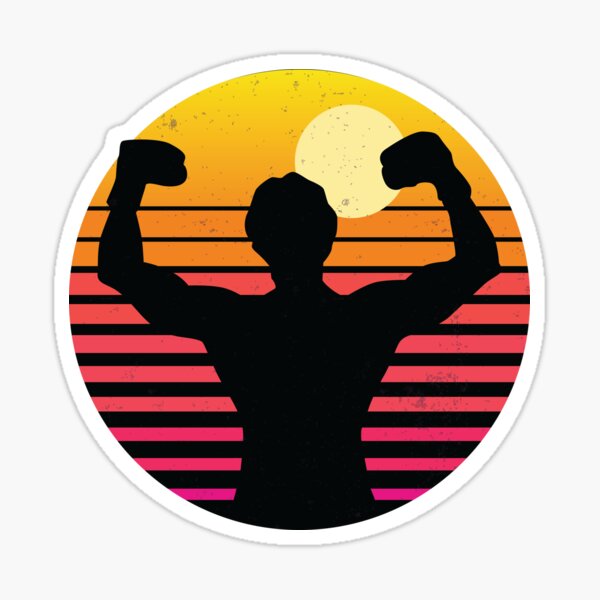 Rocky Balboa sur un coucher de soleil rétro vintage. Fans de Rocky Balboa Sticker