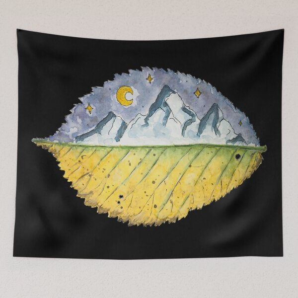 Item preview, Watercolor Mountains Autumn / Dark / Watercolor Mountain Leaf / Autumn Leaf / Fall / Mountains / Realistic / Night Sky / Stars / Sticker designed and sold by AnnaWander.