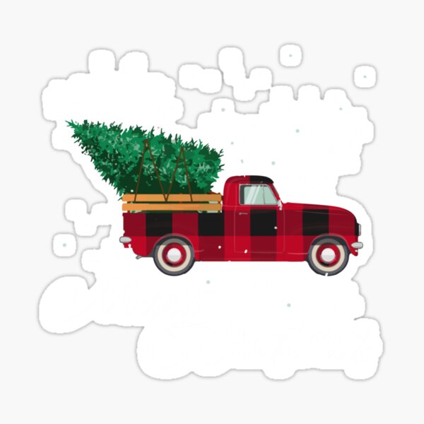 Vintage Red Plaid Pickup Truck With Christmas Tree Sticker