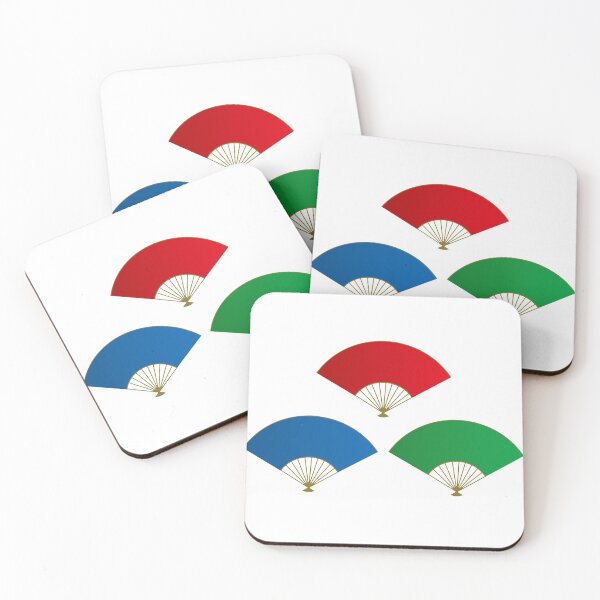 Item preview, Three Japanese style folding fans in blue, red, and green designed and sold by RaionKeiji.