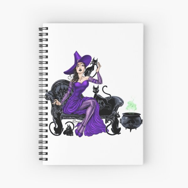 Crazy Cat Witch, in Purple & Black Spiral Notebook