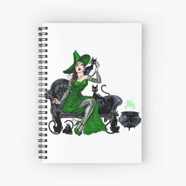 Crazy Cat Witch, in Green & Black Spiral Notebook
