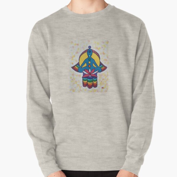 Chakra and Lotus Hamsa by Harriette Knight Pullover Sweatshirt