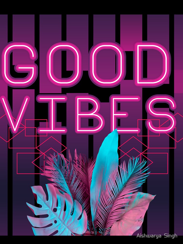 Tropical Summer Neon Good Vibes Aesthetic with Monsteras Palm and