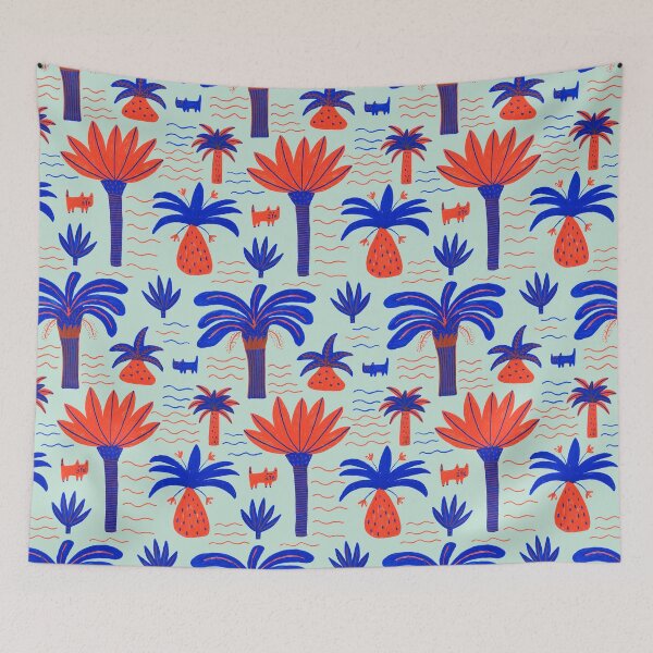 Item preview, Modern tropical beach palm tree and cat designed and sold by CrisBanana.