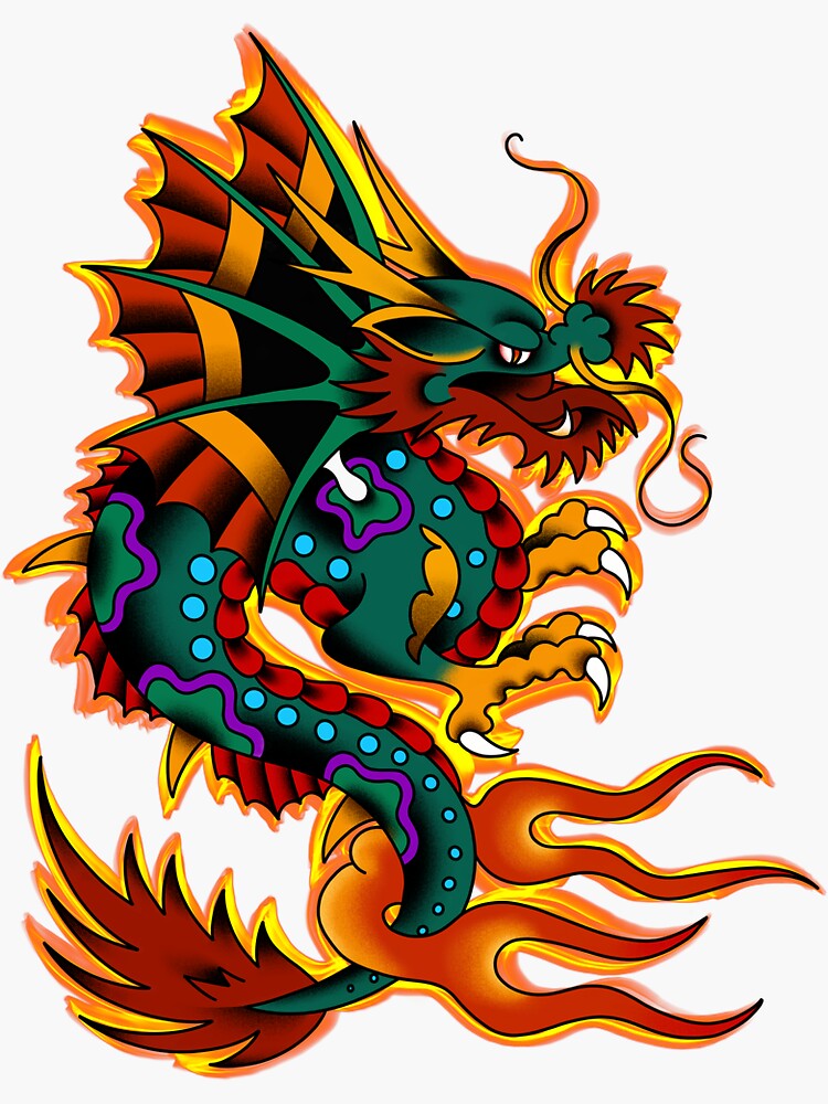 "Flaming Dragon" Sticker by InkedEagle | Redbubble