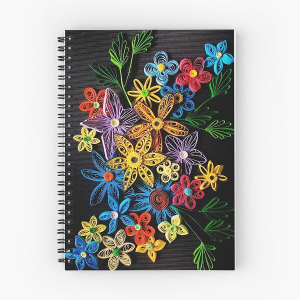 Item preview, Vivid multicolour quilled flowers on black background (THIS IS A PRINT) designed and sold by folkyouall.