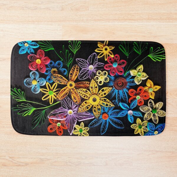 Item preview, Vivid multicolour quilled flowers on black background (THIS IS A PRINT) designed and sold by folkyouall.