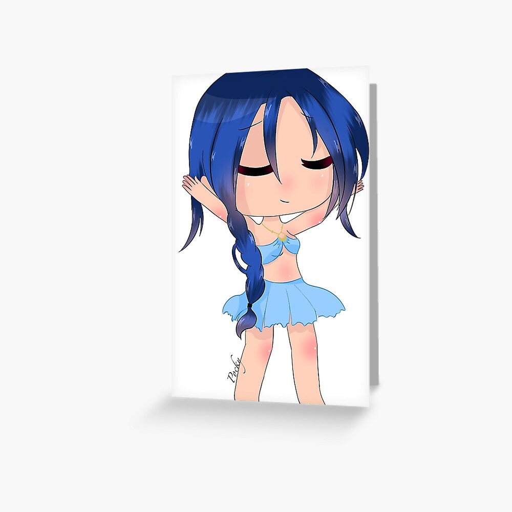 "Gacha girl with blue hair and extending arms" Greeting Card by