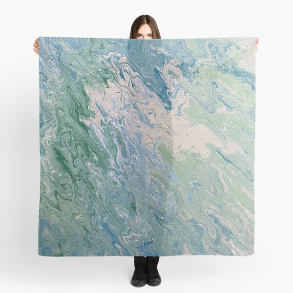 Turquoise, Green and Blue Pour Painting Scarf
