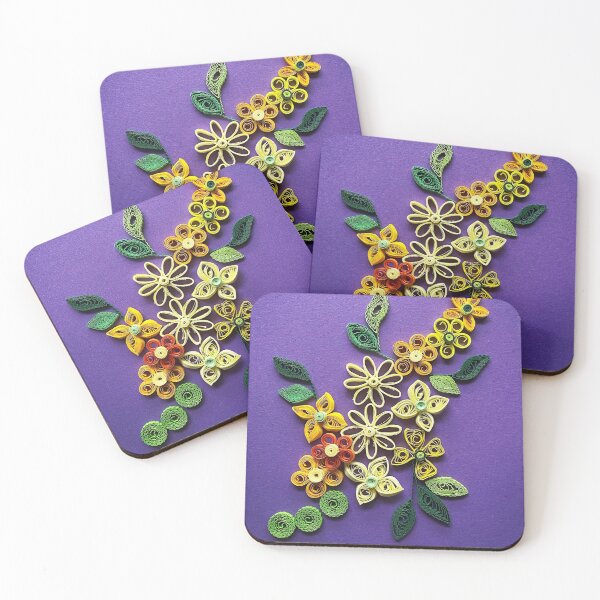 Item preview, Vivid multicolour quilled flowers on gradient purple background (THIS IS A PRINT) designed and sold by folkyouall.