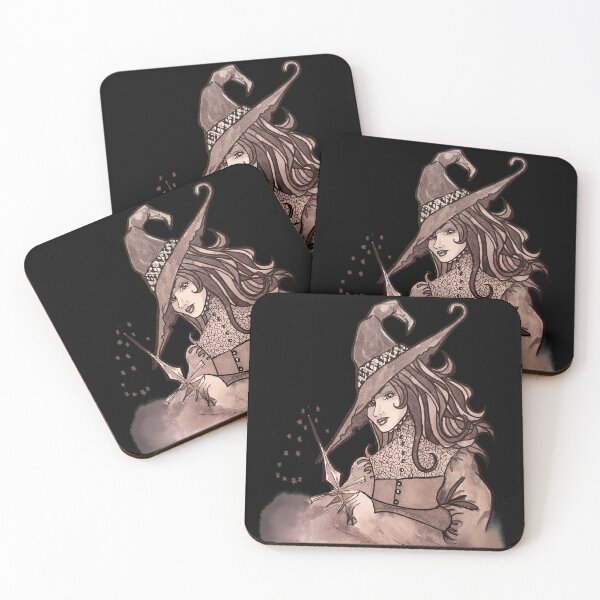 Item preview, Halloween Witch with Blade doing witchcraft in vintage sepia  designed and sold by Jetgirlcomet.