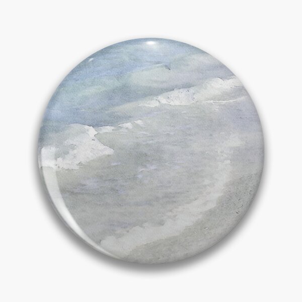 Artikelvorschau, Weißes Sandstrand-Aquarell in hellem Denim und klassischem Blau mit Ozeanwellen entworfen und verkauft von SilverSpiral.