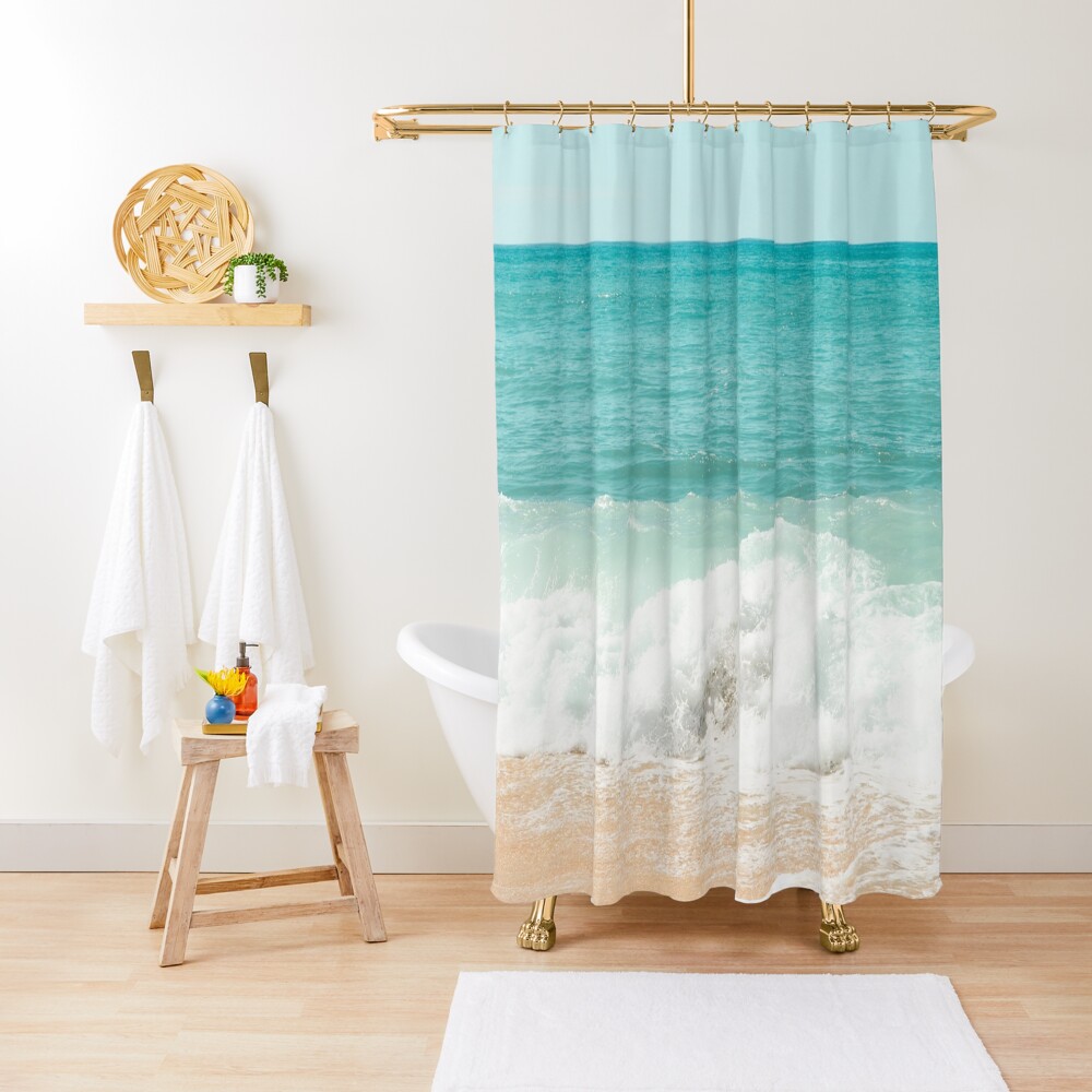 "Turquoise Blue Ocean Shore Waves" Shower Curtain for Sale by