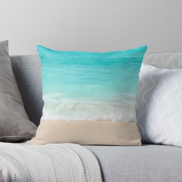 Bright Blue Calm Ocean Shore Throw Pillow