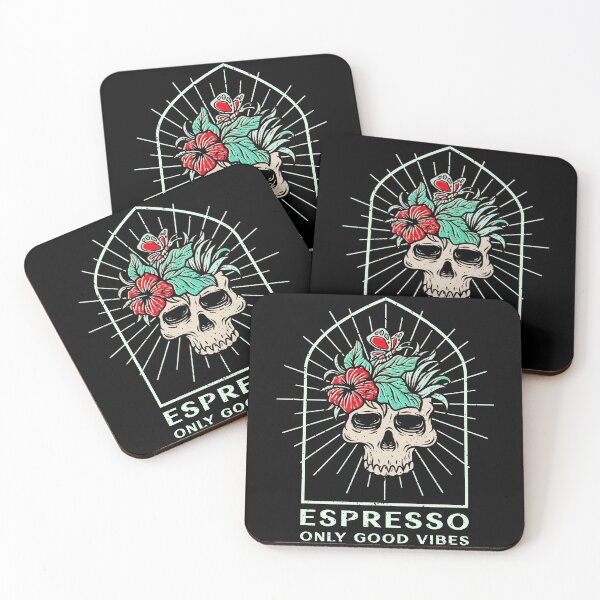 Item preview, Espresso Grey Skull and Red Hibiscus Good Vibrations designed and sold by coffeecrewtees.