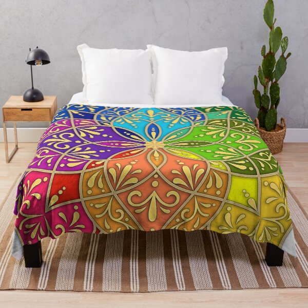 Artikelvorschau, Buntes Mandala mit Stacheln und goldenen Arabesken entworfen und verkauft von MandalaSoul.