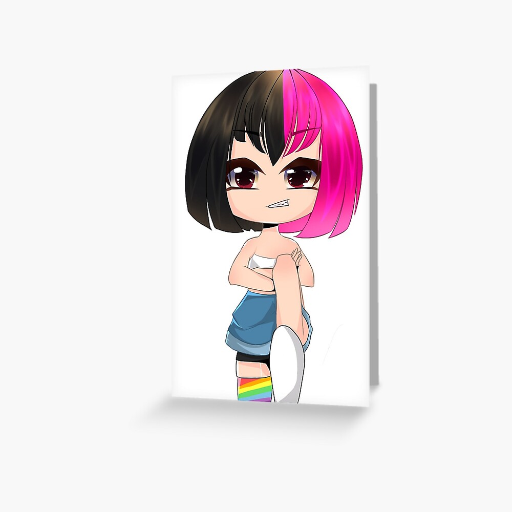 Gacha Girl With Black And Hot Pink Hair Style Greeting Card By Pockyartstudio Redbubble