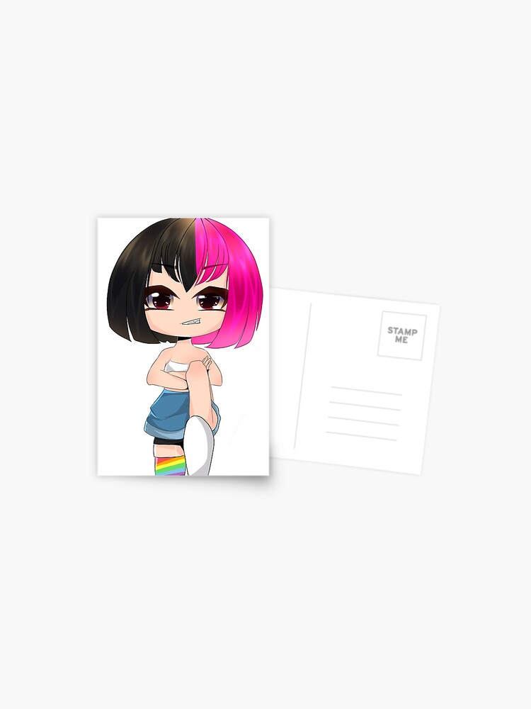 Gacha Girl With Black And Hot Pink Hair Style Postcard By Pockyartstudio Redbubble