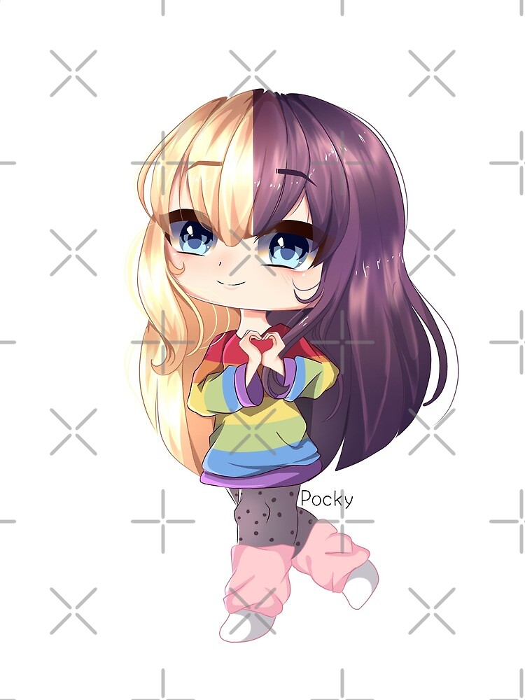 Gacha Life - Gacha girl with blond and brown hair and rainbow