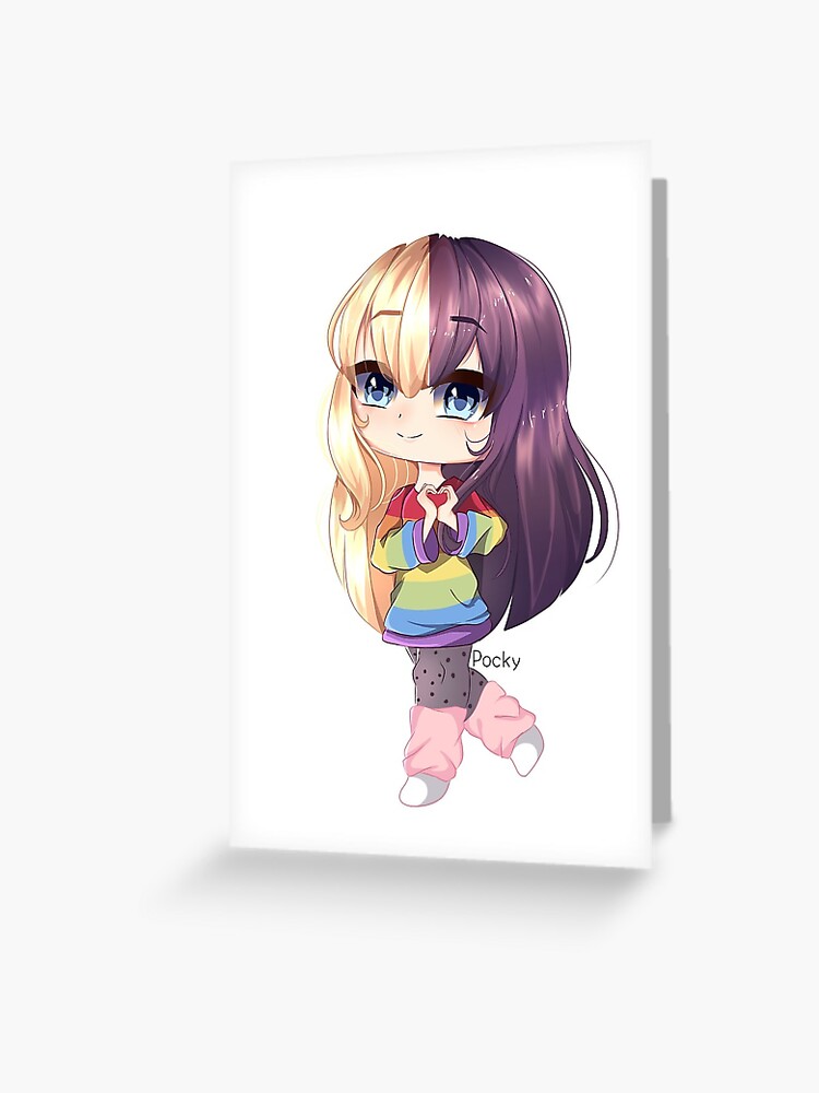 Gacha Girl With Blond And Brown Hair And Rainbow Sweater Greeting Card By Pockyartstudio Redbubble