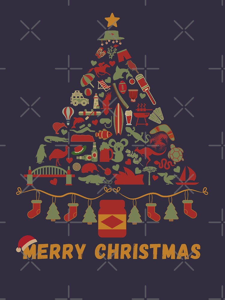 "Merry Christmas Australia Australian Christmas Tree Made Up of Icons
