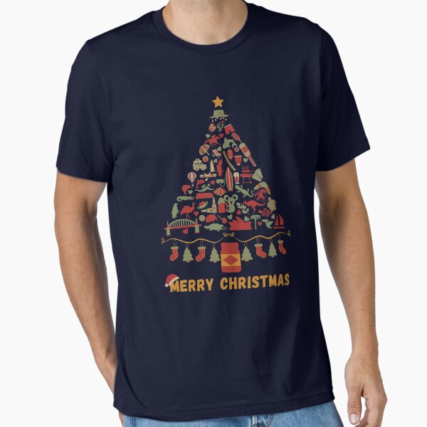 Vista previa del artículo con la obra «Feliz Navidad Australia | Árbol de Navidad australiano compuesto de iconos / símbolos (en colores vintage de Navidad, también disponible en colores brillantes)», diseñado y vendido por InkItStudio.