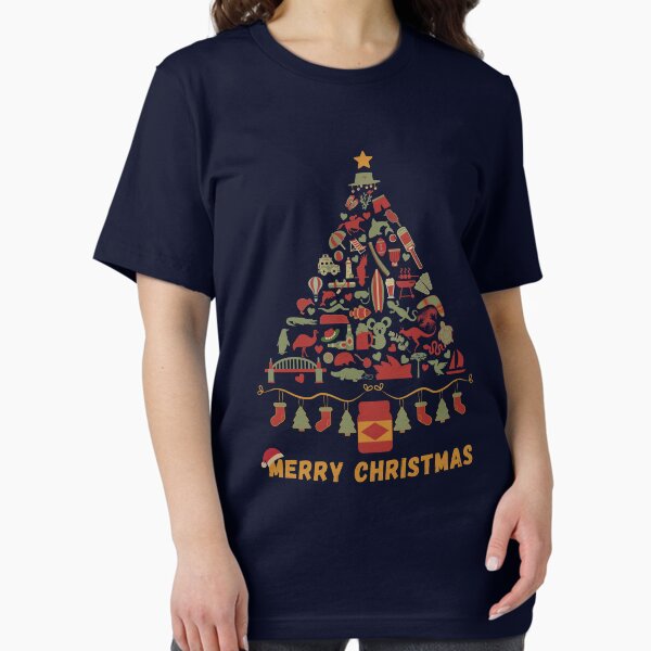 Artikel-Vorschau von Frohe Weihnachten Australien | Australischer Weihnachtsbaum bestehend aus Symbolen/Symbolen (in Vintage-Weihnachtsfarben, auch in hellen Farben erhältlich), designt und verkauft von InkItStudio.