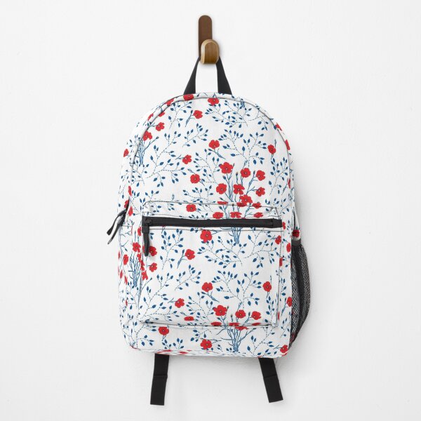 Item preview, Floral pattern with blue leaves and red flowers designed and sold by Olga Shashok.